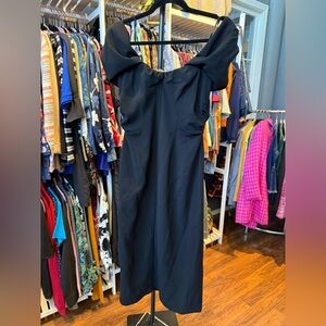 A.L.C. Strapless Black Midi Dress with Folded Sweetheart Neckline